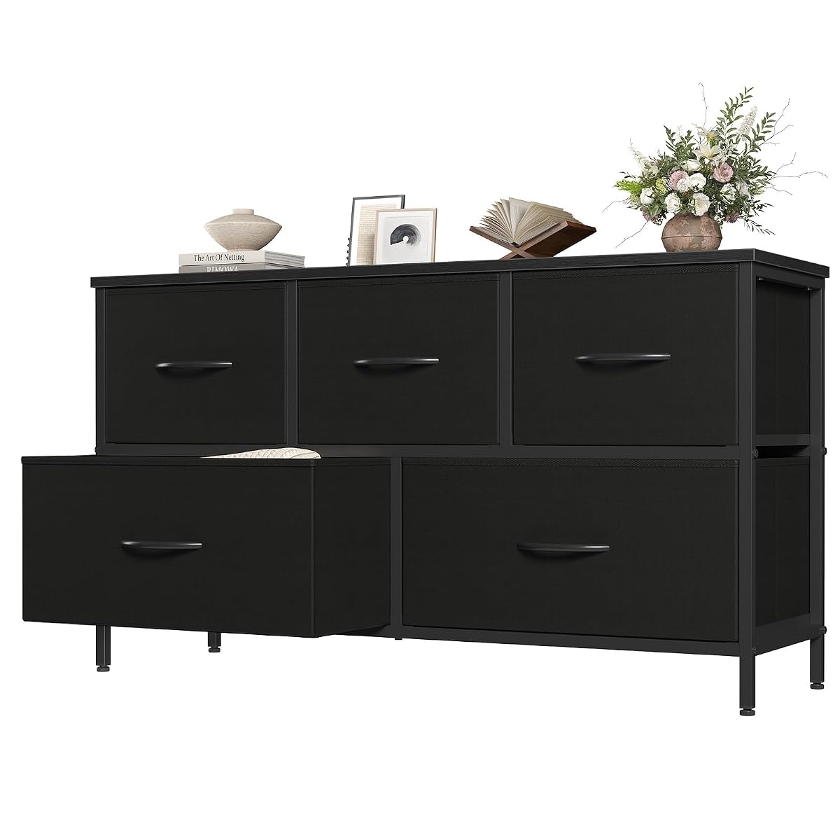 5 Drawer Black Dresser for Bedroom, Closet Chest Organizer Furniture
