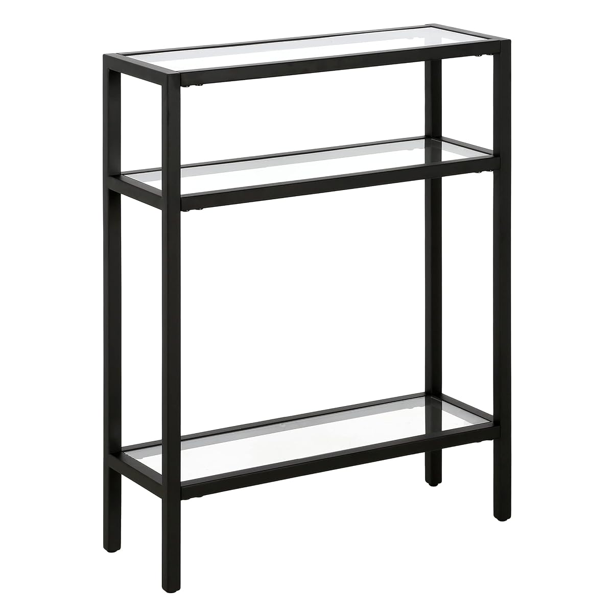 22" Wide Rectangular Console Table in Blackened Bronze, Entryway Table, Accent Table for Living Room, Hallway | Industrial-style console table with open shelving and durable metal frame for living rooms, entryways, or offices