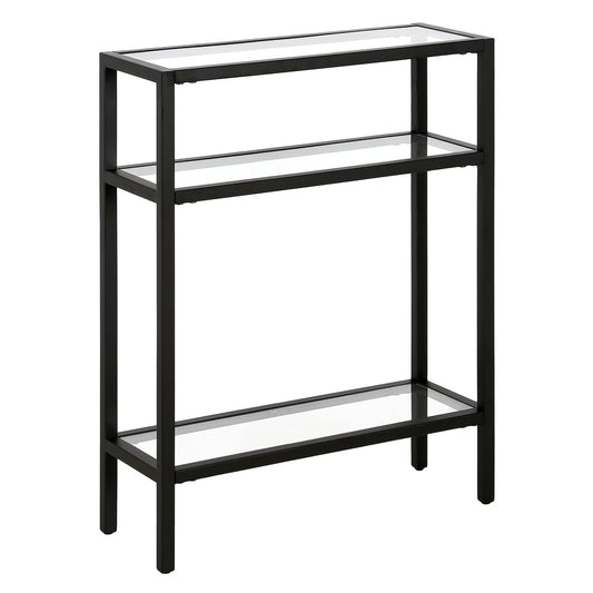 22" Wide Rectangular Console Table in Blackened Bronze, Entryway Table, Accent Table for Living Room, Hallway | Industrial-style console table with open shelving and durable metal frame for living rooms, entryways, or offices