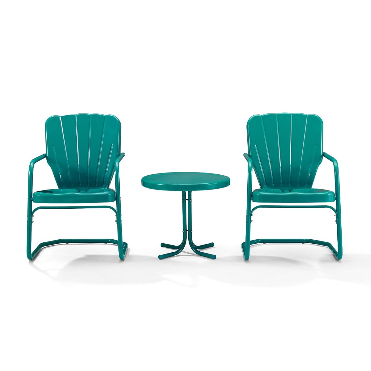 Crosley Furniture KO10012TU Ridgeland Retro Metal 3-Piece Seating Set with 2 Chairs and Side Table, Turquoise