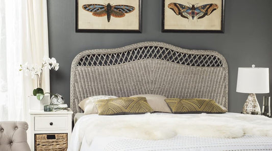 SAFAVIEH Furniture, Sephina Rattan Queen Headboard, Antique & Grey, Rattan
