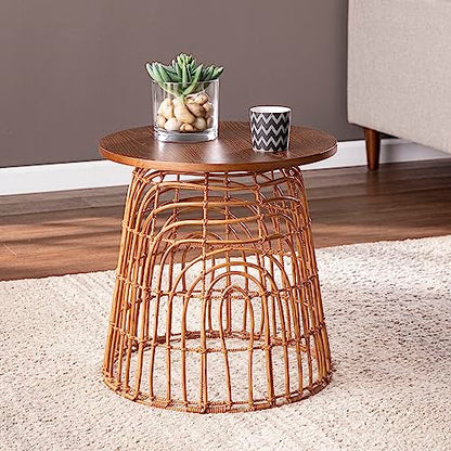 Weaverdon Round Accent Table - Transitional Design, Natural Rattan - Fully Assembled - Ideal for Living Room, Bedroom (OC1153706)