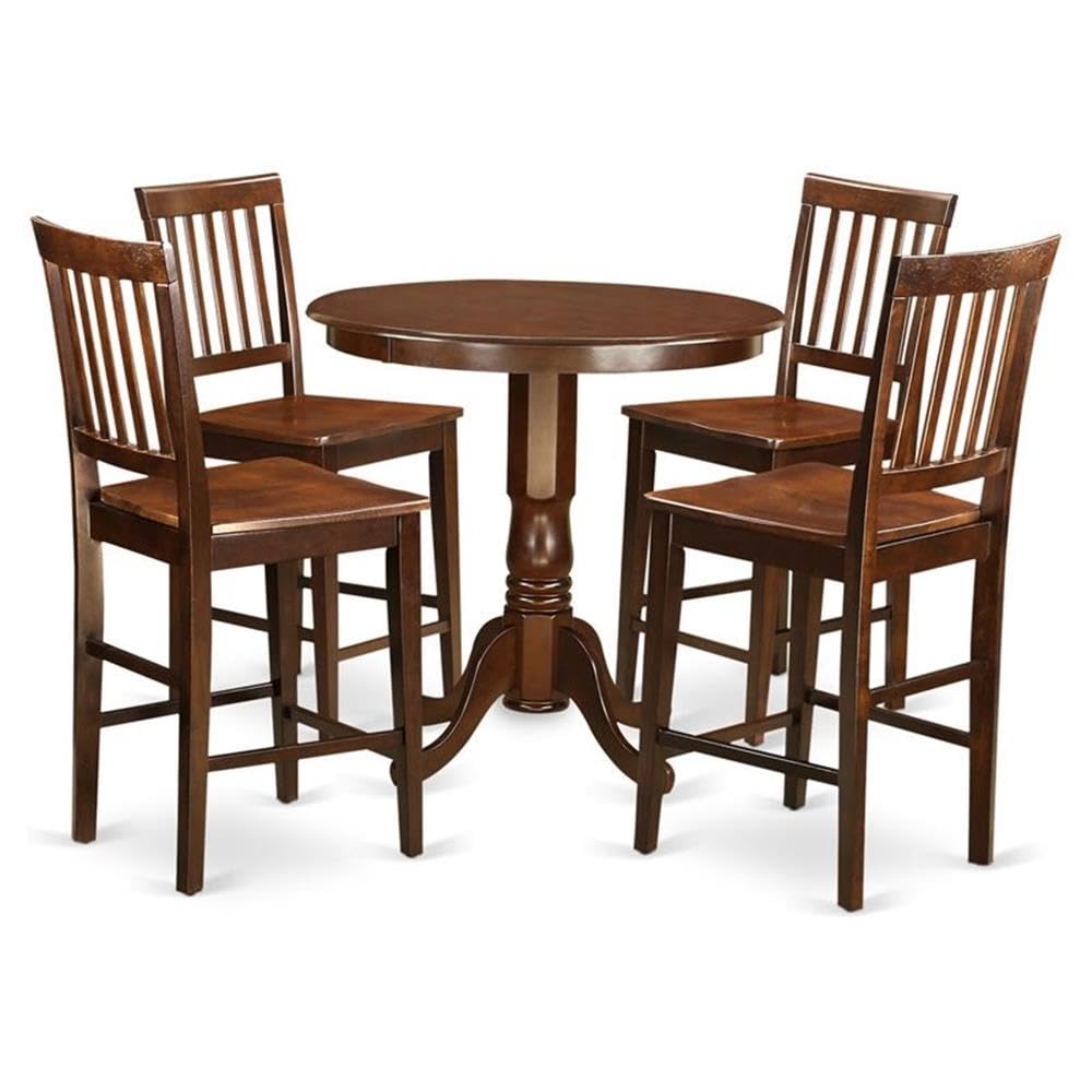 JAVN5-MAH-W 5 Piece Kitchen Counter Set Includes a Round Dining Table with Pedestal and 4 Dining Room Chairs, 36x36 Inch, Mahogany