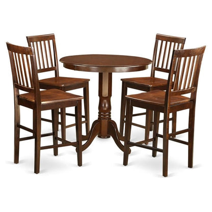 JAVN5-MAH-W 5 Piece Kitchen Counter Set Includes a Round Dining Table with Pedestal and 4 Dining Room Chairs, 36x36 Inch, Mahogany