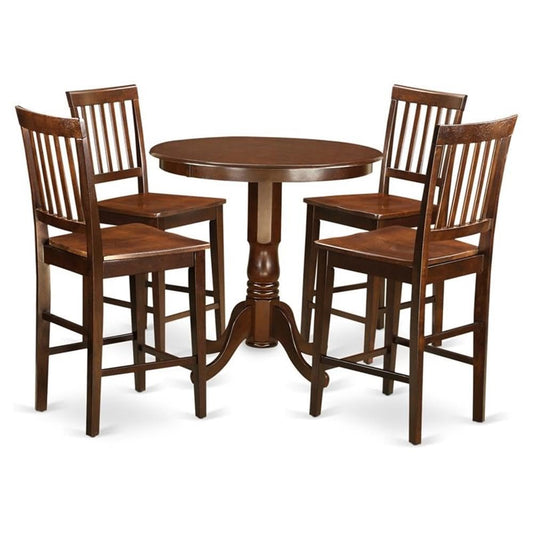 JAVN5-MAH-W 5 Piece Kitchen Counter Set Includes a Round Dining Table with Pedestal and 4 Dining Room Chairs, 36x36 Inch, Mahogany