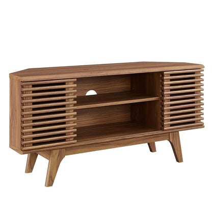 Render Mid-Century Modern Low Profile Corner Media TV Stand in Wal, 15 x 46 x 23