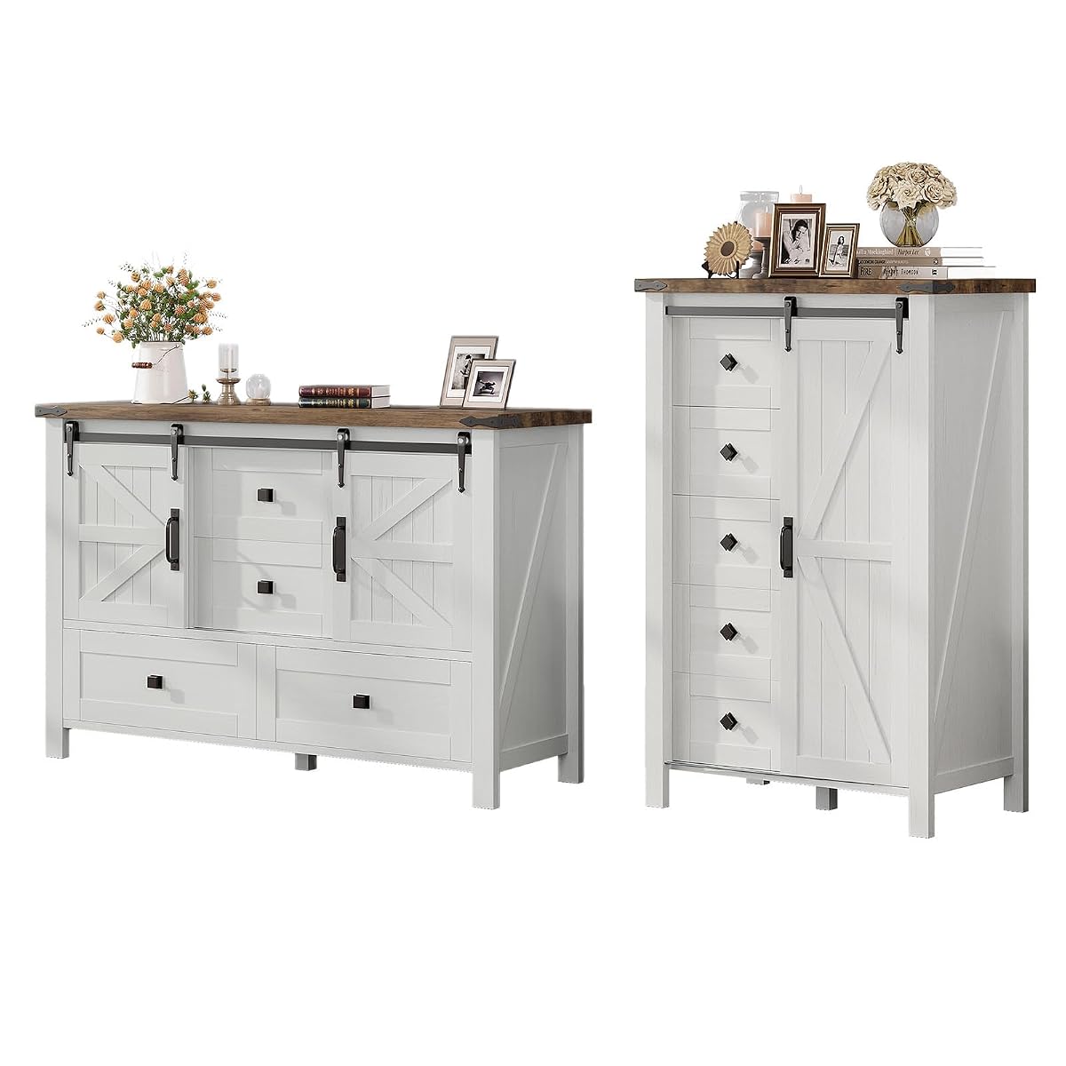 2PCS Farmhouse Dresser Set with Sliding Barn Doors