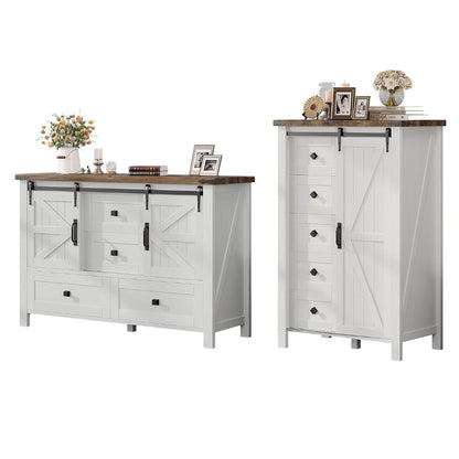 2PCS Farmhouse Dresser Set with Sliding Barn Doors