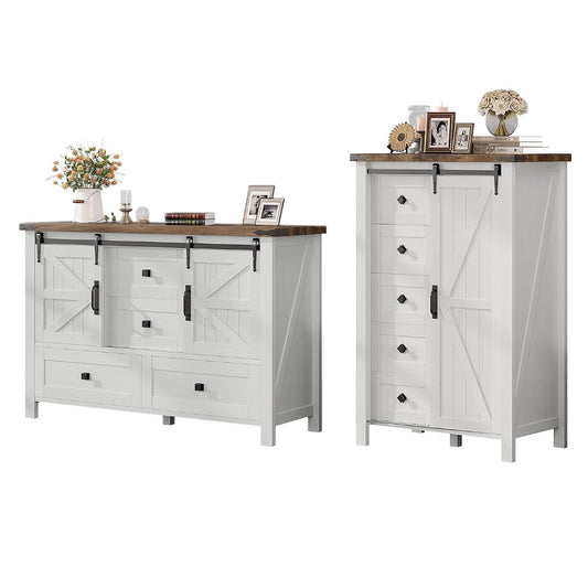 2PCS Farmhouse Dresser Set with Sliding Barn Doors