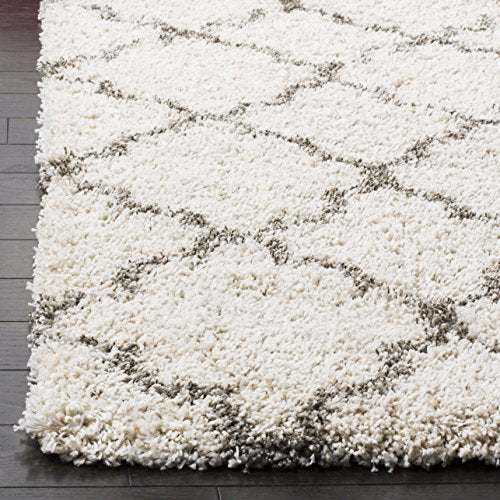 SAFAVIEH Hudson Shag Collection Area Rug - 5'3" x 7'6", Ivory & Grey, Moroccan Trellis Design, Non-Shedding & Easy Care, 2-inch Thick Ideal for High Traffic Areas in Living Room, Bedroom (SGH282A)