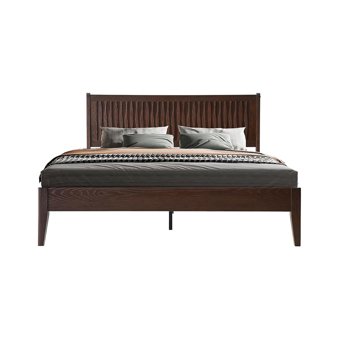 King Size Solid Wood Platform Bed Frame with Headboard & Footboard