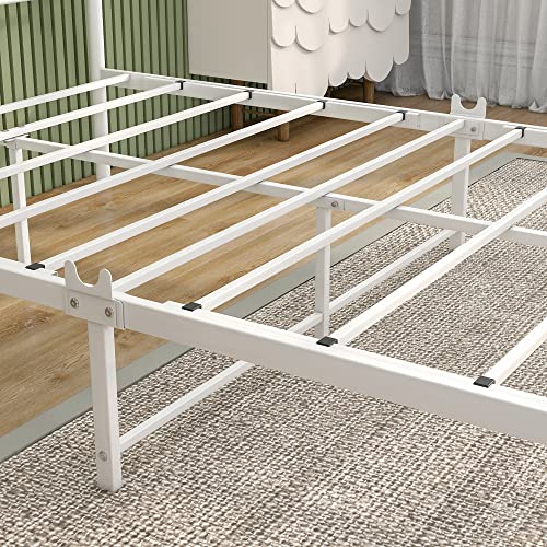Metal Canopy Bed Frame Four-Poster, Full, White, view 5