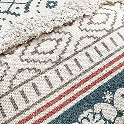 Lumber Boho Throw Pillow Cover for Couch Sofa - Cotton Hand-Woven Tufted Moroccan Decorative Pillows Cover with Tassels for Farmhouse Living Room Bedroom Car Hotel - Blue 12 x 20 Inches