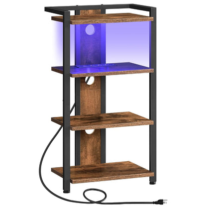 4-Tier AV Media Stand, Media Console with Charging Station and LED Light