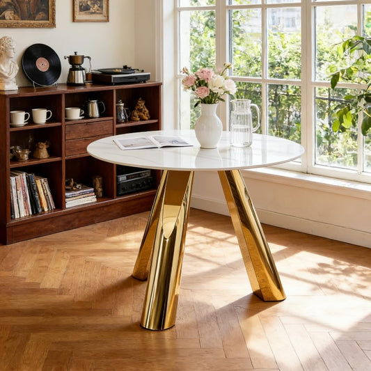 White and gray veined sintered stone table, 500 lb capacity