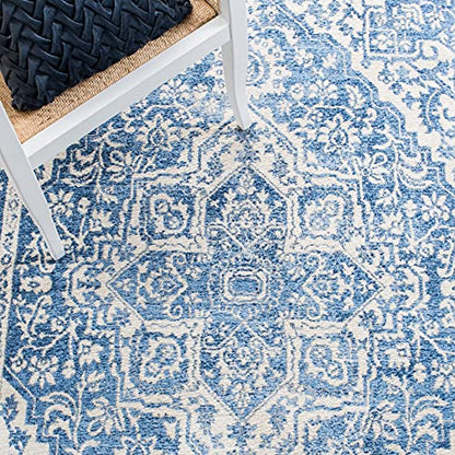 SAFAVIEH Brentwood Collection Area Rug - 6' x 9', Ivory & Navy, Medallion Distressed Design, Non-Shedding & Easy Care, Ideal for High Traffic Areas in Living Room, Bedroom (BNT832A)