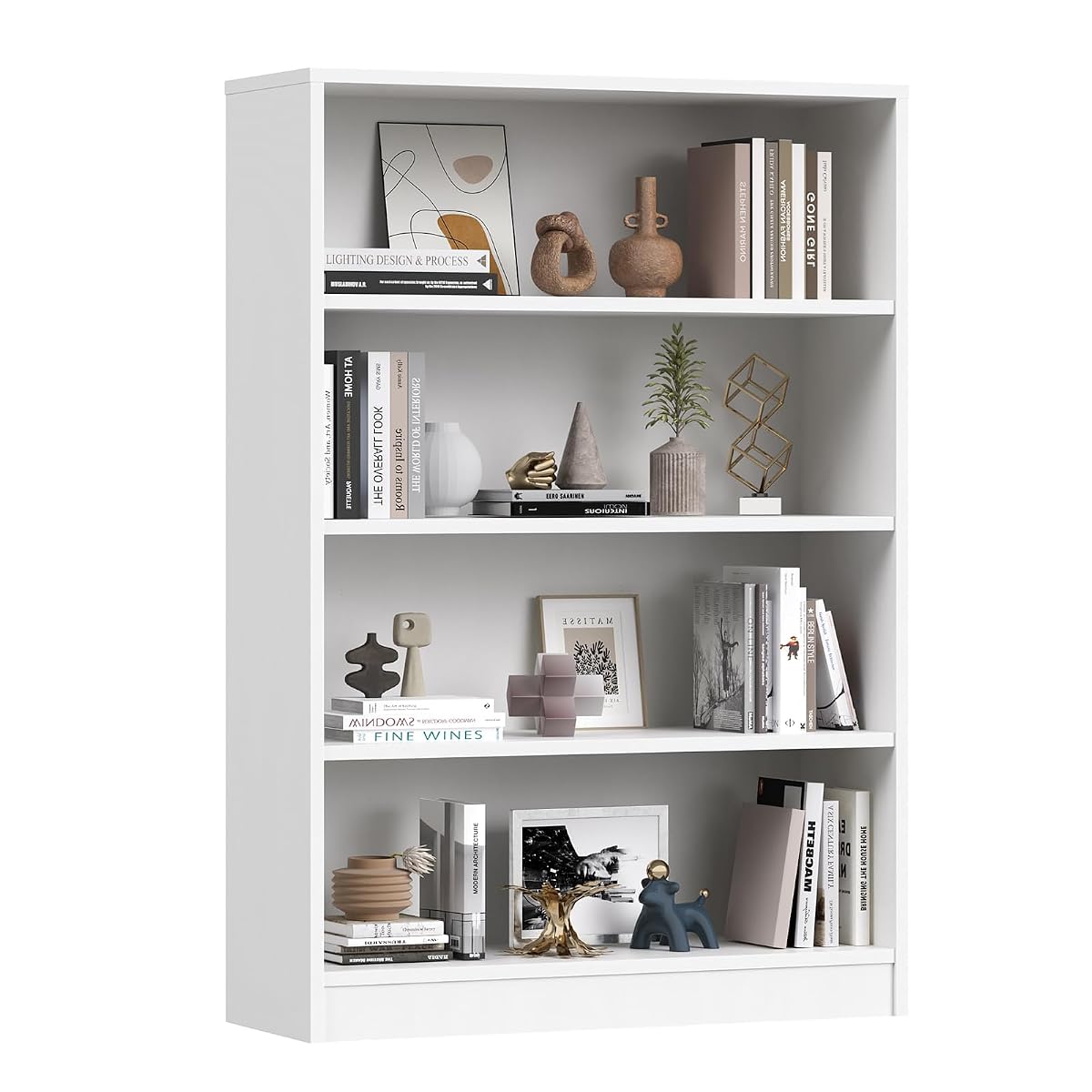 48 Inch Tall 4-Shelf Bookcase, Wood Bookshelf Storage Organizer Adjustable Shelf for Home Office, Study Room, Easy Assembly,White