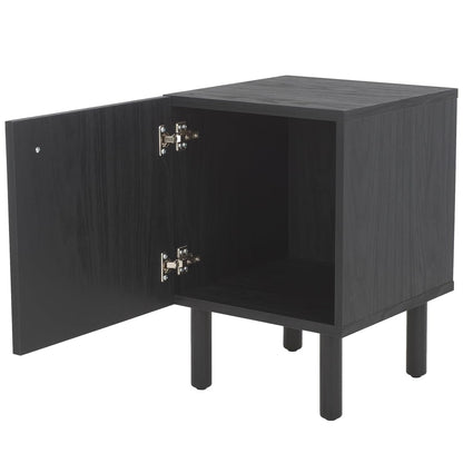 SAFAVIEH Home Collection Ophelia Black/Natural 1-Door Nightstand Bedside Accent Table