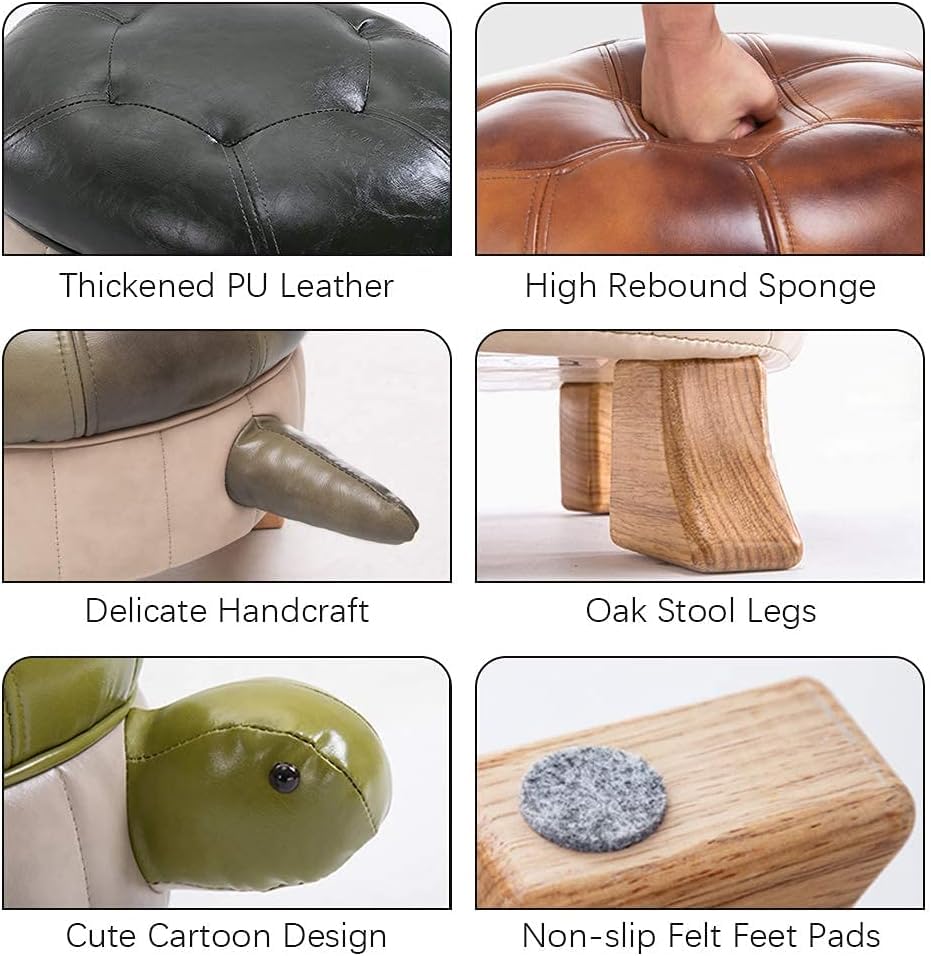 Animal Footstool Turtle Upholstered Ottoman PU Leather Pouf Wood Foot Stool Rest for Living Room Bedroom Sofa Bench Seat Chair, Grass Green, Large