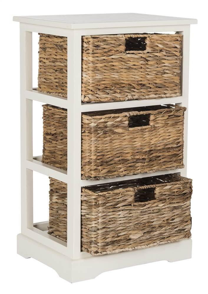 SAFAVIEH Furniture - Halle 3-Basket Side Table - Vintage White - Solid Wood - Coastal Basket Storage Design - Ideal for Living Room, Entryway, 17.5" W x 13.5" D x 29.5" H - Fully Assembled (AMH5738B)