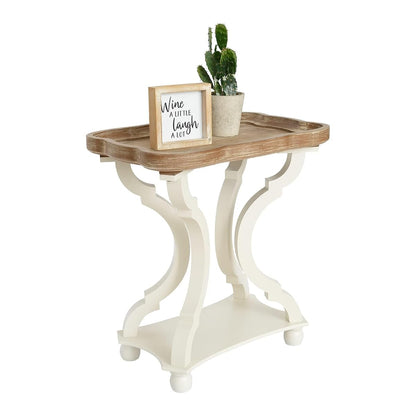 Farmhouse Side Table - Rustic End Table with an Open Shelf & Raised Edge, Accent Table with Distressed White Finish and Solid Wood Legs - Perfect for Living Room, Bedroom, Entryway, White