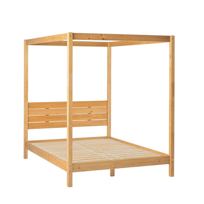 Isla Slatted Headboard Canopy Bedframe, Queen, Natural Pine