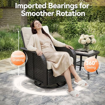 10-Piece Patio Furniture Set with 44'' Fire Pit Table, Luxury Outdoor Patio Furniture Set with 360° Swivel Chairs, Patio Conversation Set for Backyard, Poolside & Garden, Black/Beige