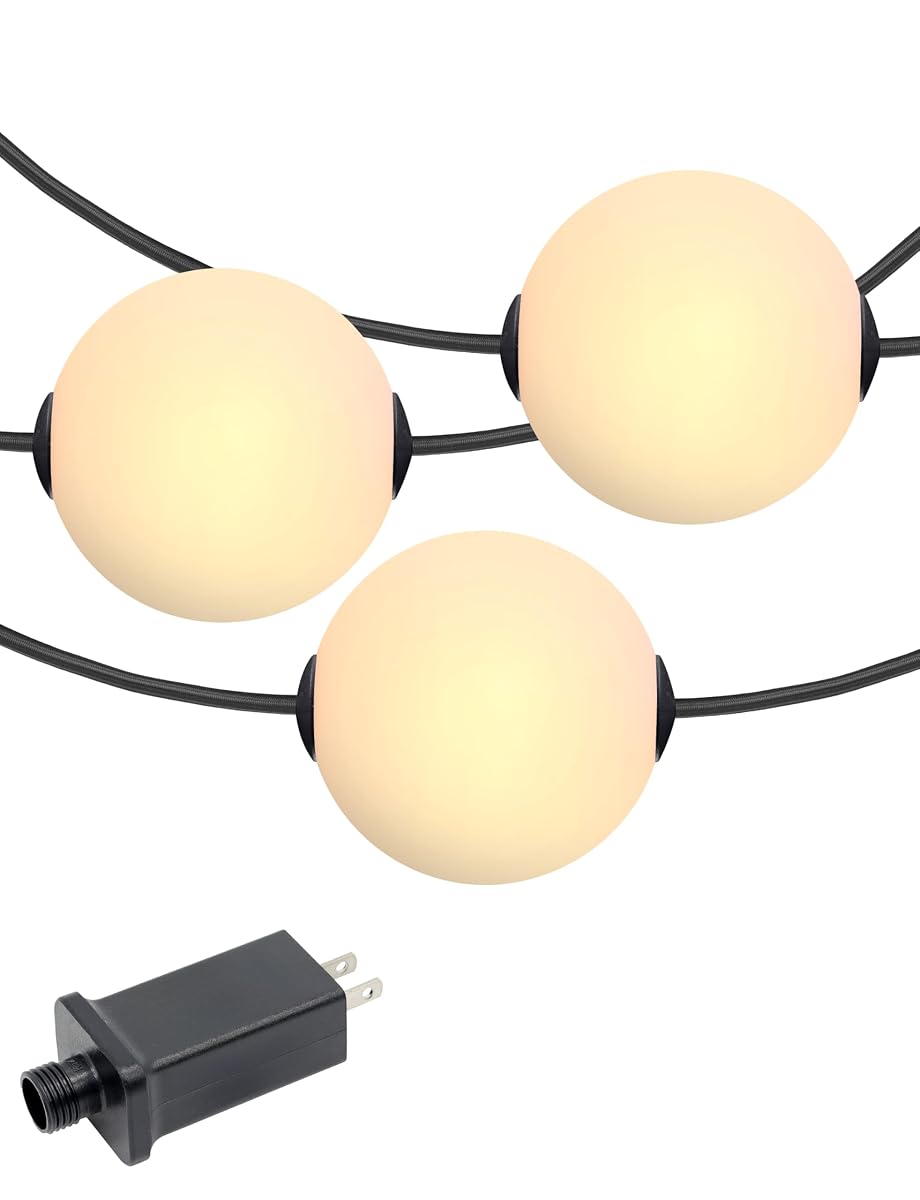 Orb Outdoor Indoor String Lights - Frosted Lantern LED String with 10 Weatherproof Globe Lights - Plug in Commercial Grade Light Strand for Patio, Porch, Garden, Café - 30 Ft, Black