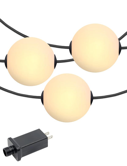 Orb Outdoor Indoor String Lights - Frosted Lantern LED String with 10 Weatherproof Globe Lights - Plug in Commercial Grade Light Strand for Patio, Porch, Garden, Café - 30 Ft, Black