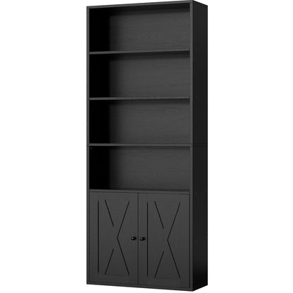 6 Tier Bookshelf with Doors, Tall Standing Bookcase