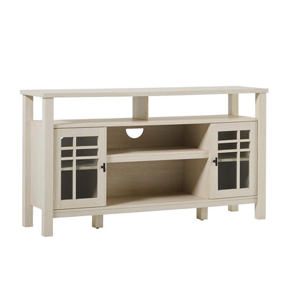 Transitional-Style Windowpane Glass Door Storage Sideboard, 58 Inch, Coastal Oak