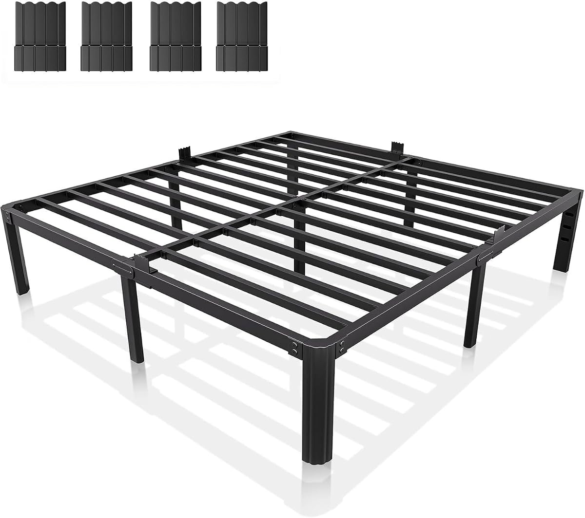 King Metal Bed Frame 14 Inch, Heavy Duty Platform, No Box Spring Needed