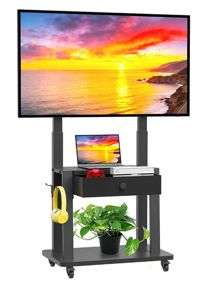 Rolling TV Stand with Fabric Drawer for 32-75 Inch Flat/Curved Screen