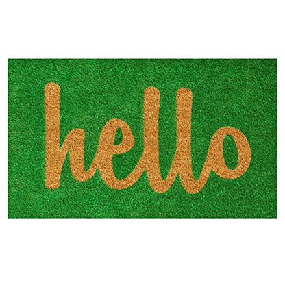 100262436GNS Hello Doormat Green/Natural Script, 24" x 36"