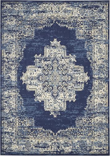 Home Grafix Navy Blue 8'6" x 12' Area Rug - Easy Clean, Non Shedding, Bed Room, Living Room, Dining Room, Kitchen (9' x 12')