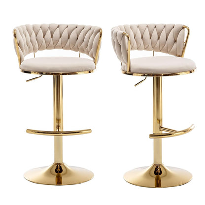 Velvet Bar Stools Set of 2, Counter Height Barstools with Low Back