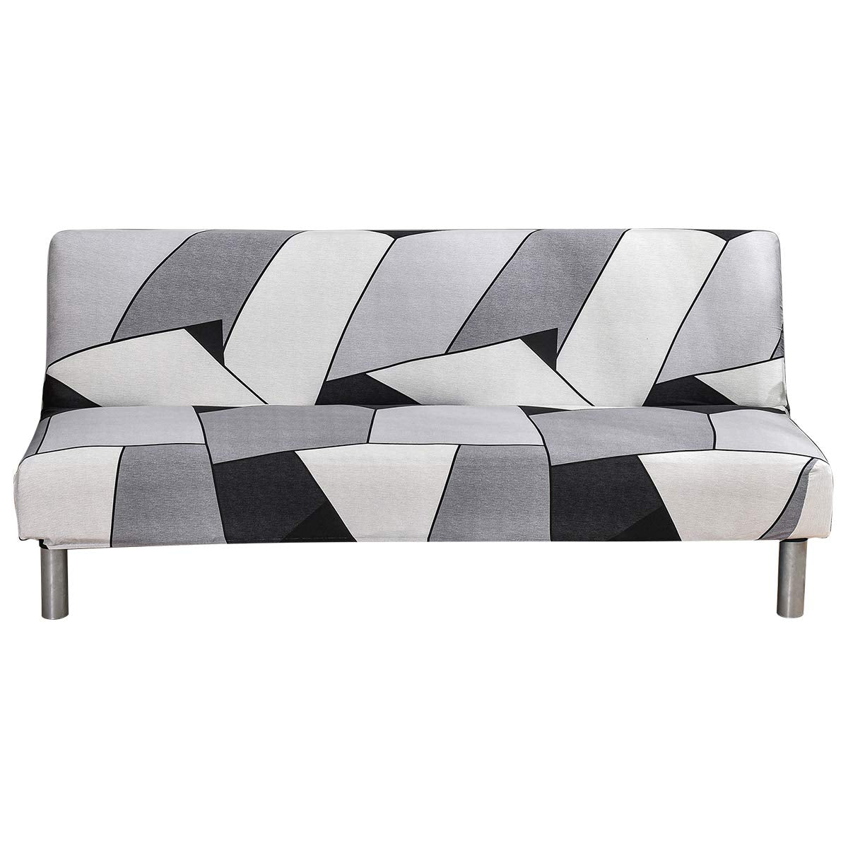Armless Sofa Cover Futon Slipcover Stretch Elastic Folding Sofa Bed Non-Armrest Couch Furniture Protector Spandex Printed Washable Sofa Cover Without Armrests (Grey White Black)