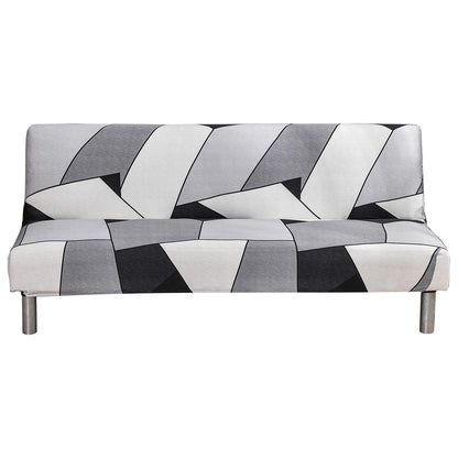 Armless Sofa Cover Futon Slipcover Stretch Elastic Folding Sofa Bed Non-Armrest Couch Furniture Protector Spandex Printed Washable Sofa Cover Without Armrests (Grey White Black)