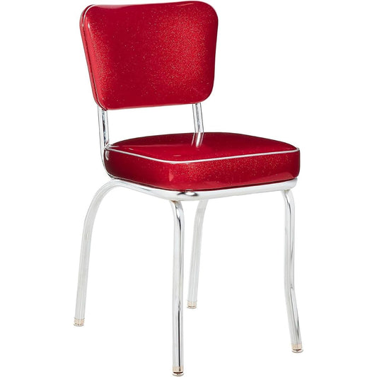 Glitter Sparkle Retro Chrome Kitchen Chair with 2" Box Seat, Red