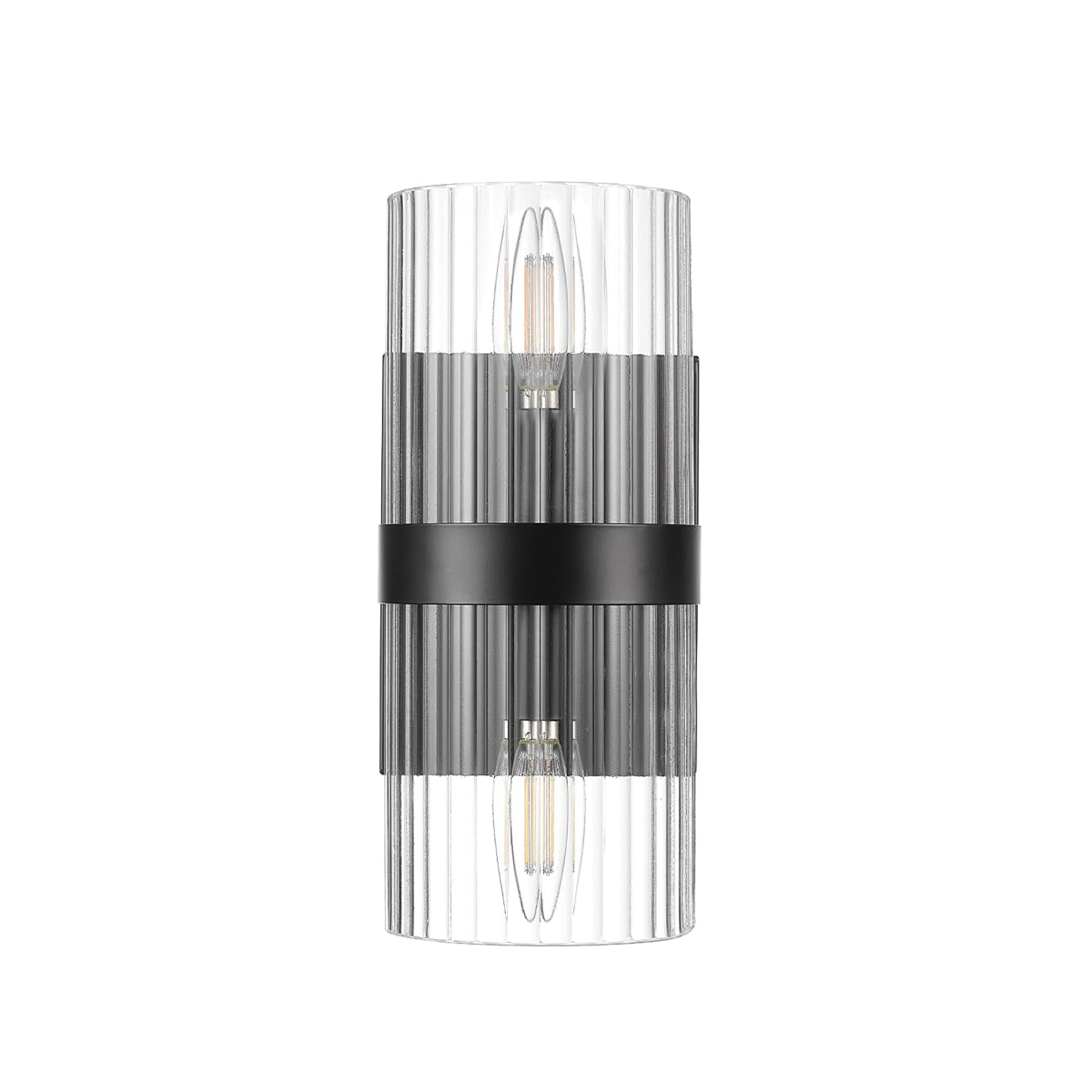 65000050 2-Light Wall Sconce, Matte Black, Ribbed Glass Shade, E12 Base Sockets, Lights for Living Room, Home Decor, Lighting, Mounted Bedside Lamp