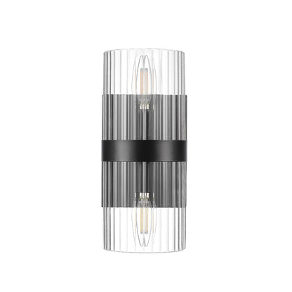 65000050 2-Light Wall Sconce, Matte Black, Ribbed Glass Shade, E12 Base Sockets, Lights for Living Room, Home Decor, Lighting, Mounted Bedside Lamp
