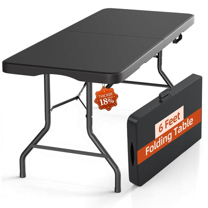 6FT Folding Table with Carrying Handle: Upgrade Thickened Heavy Duty Portable Foldable Table | Plastic Folding Tables for Party, Dining, Wedding, Events, Picnic Indoor, Outdoor, Camping, Utility Black