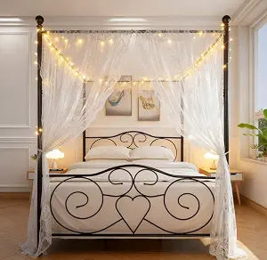 Queen Canopy Bed Frame, Metal Canopy Platform Bed, No Box Spring Needed