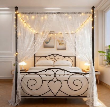 Queen Canopy Bed Frame, Metal Canopy Platform Bed, No Box Spring Needed, view 2