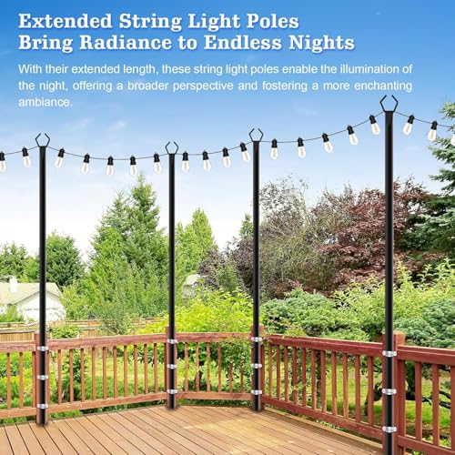 SINLEY 4 Pack String Light Poles,10 Ft Metal Poles with Fork for Outdoor String Lights,Outdoor Light Poles with Fork,Poles/Post/Stand for Outside,Patio,Deck,Backyard,Garden Wedding,Party