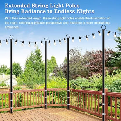 SINLEY 4 Pack String Light Poles,10 Ft Metal Poles with Fork for Outdoor String Lights,Outdoor Light Poles with Fork,Poles/Post/Stand for Outside,Patio,Deck,Backyard,Garden Wedding,Party
