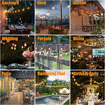 Outdoor String Lights 150 Feet LED Waterproof Patio Lights with 50 Shatterproof Dimmable Warm Edison Bulbs String Lights for Outdoor Gazebo Bistro Wedding Birthday Party Lights, Connectable