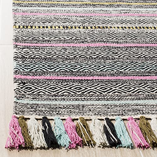 SAFAVIEH Montauk Collection Runner Rug - 2'3" x 8', Black & Multi, Handmade Boho Stripe Fringe Cotton, Ideal for High Traffic Areas in Living Room, Bedroom (MTK901B)