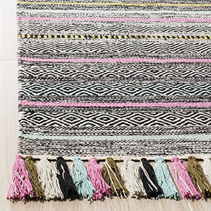 SAFAVIEH Montauk Collection Runner Rug - 2'3" x 8', Black & Multi, Handmade Boho Stripe Fringe Cotton, Ideal for High Traffic Areas in Living Room, Bedroom (MTK901B)