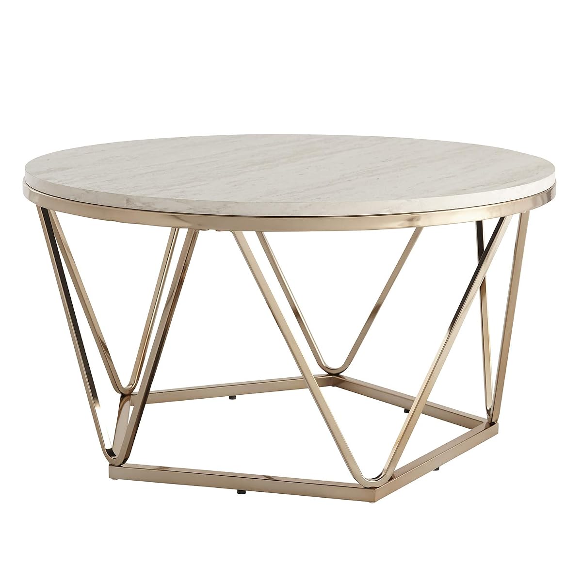 Luna Faux Stone Round Coffee Table, Champagne